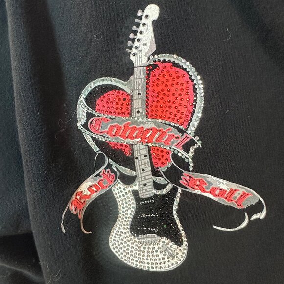 Rock & Roll Cowgirl Full Zip-Up Bling Hoodie – Black – Size XXL (2X) - Picture 4 of 8